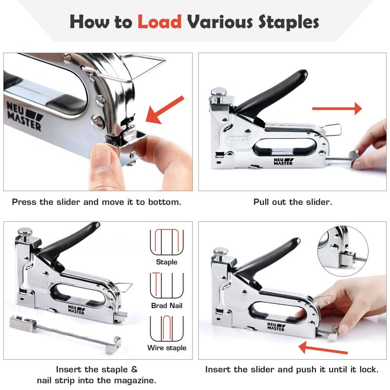 NEU MASTER 3 in 1 Staple Gun, Manual, Heavy Duty with Stapler Remover and 2000Pcs Staples for Upholstery, Fixing Material, Decoration, Carpentry, Furniture - Image 3